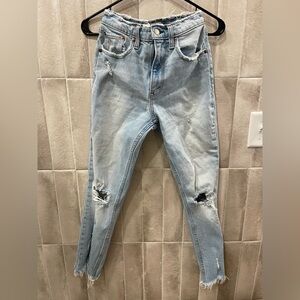 Abercrombie & Fitch Light Blue Distressed High Rise Mom Jean